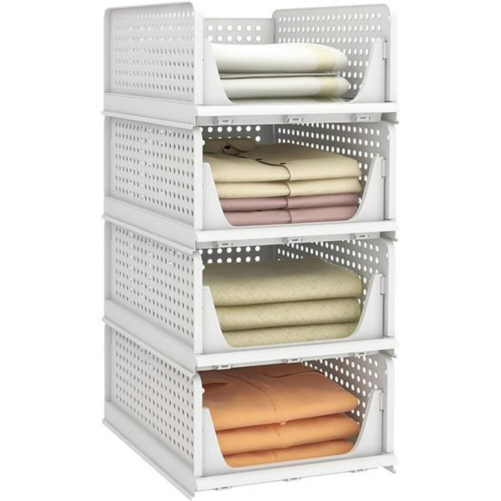 Stackable Plastic Storage Bins Foldable Closet Organizer Drawer Baskets